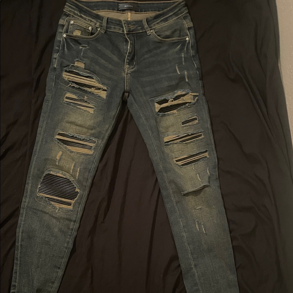 AMIRI Charcoal Distressed Skinny Jeans